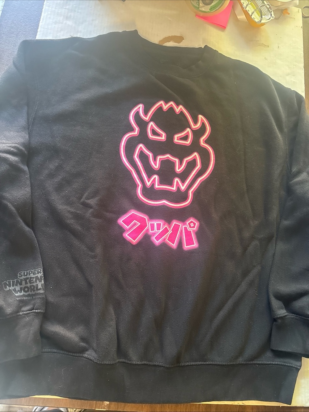 Universal Studios Black Bowser Sweatshirt with Neon Pink Gamer Graphic